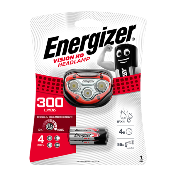 Фонарь налобный Energizer Vision HD Headlight 3LED от батареек 3 режима красный