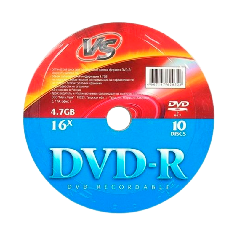 Диск DVD-R VS 4.7GB 16x Shrink 10 (10/200)
