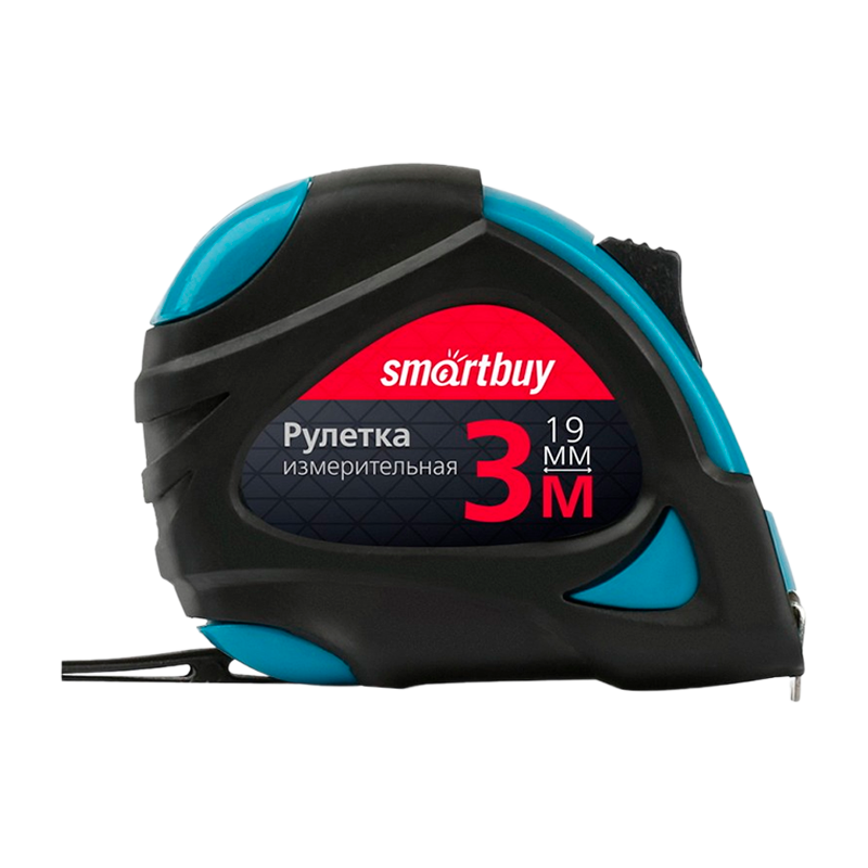 Рулетка измерительная Smartbuy Tools 3м*19мм пластик 2 фиксатора прорезиненная голубой (1/96)