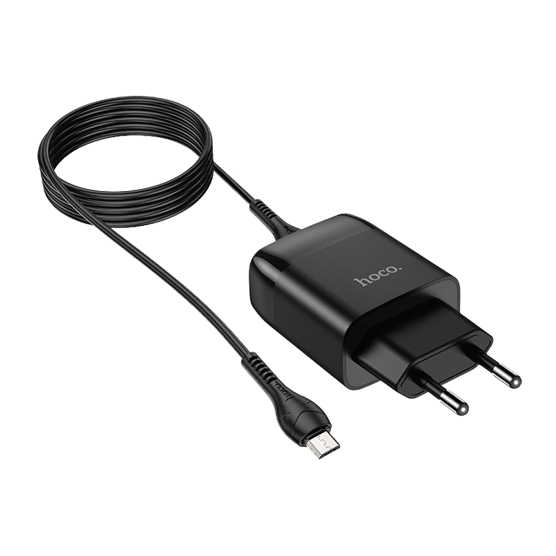 Сетевое З/У HOCO C72Q 1USB 2.4A 18W QC3.0 с кабелем microUSB черный (1/30/180)