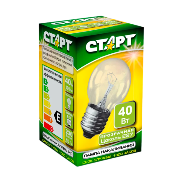 Лампа накаливания Старт E27 40W 230V шар ДШ матовая (1/10/100)