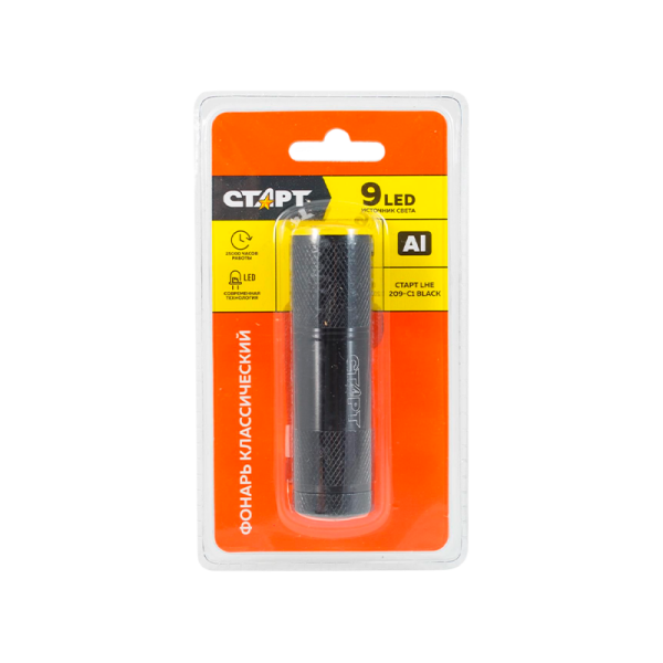Фонарь светодиодный Старт LHE 209-C1 9W 9LED от батареек черный (1/50/200)