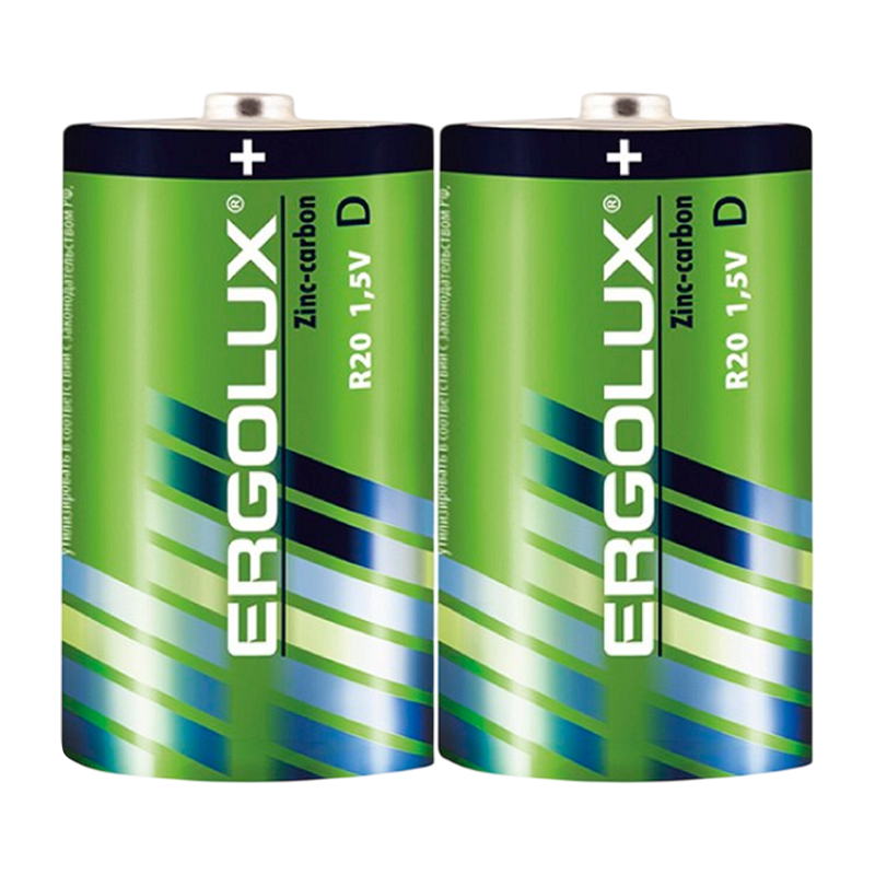 Батарейка Ergolux R20 D Shrink 2 Heavy Duty 1.5V (2/12/144)
