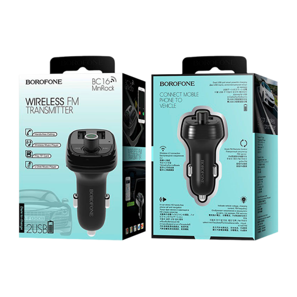 FM-трансмиттер Borofone BC16 2USB microSD bluetooth 4.2 черный (1/84)