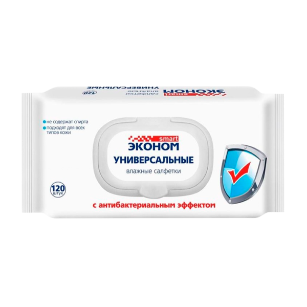 Салфетка SMART Эконом антибактериальные с пластиковым клапаном 120шт. (1/16)