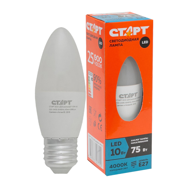 Лампа светодиодная Старт B35 E27 10W 4000К 220V свеча Eco матовая (1/10/100)