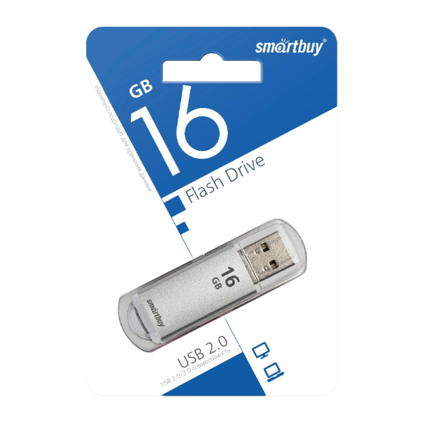Флеш-накопитель Smartbuy V-Cut 16GB USB2.0 пластик серебряный