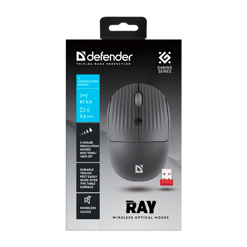 Мышь беспроводная Defender MM-032 RAY USB черный (1/80)