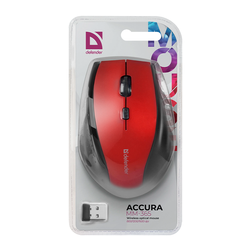 Мышь беспроводная Defender MM-365 Accura классическая USB красный (1/40)