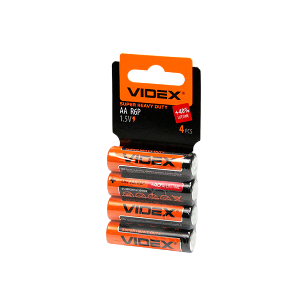 Батарейка Videx R6 AA Shrink 4 Heavy Duty 1.5V (4/60/1200)