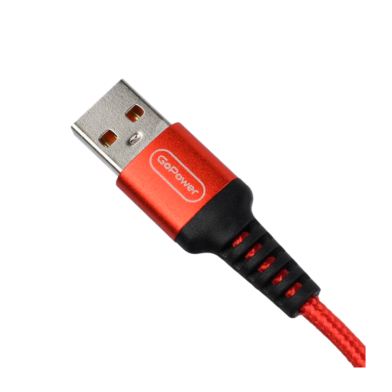 *Кабель GoPower GP02M USB (m)-microUSB (m) 1.0м 2.4A нейлон красный (1/200/800) 