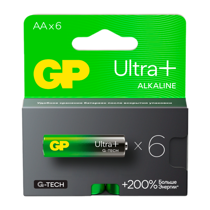 Батарейка GP ULTRA PLUS G-tech LR6 AA BL6 Alkaline 1.5V (6/96/768)
