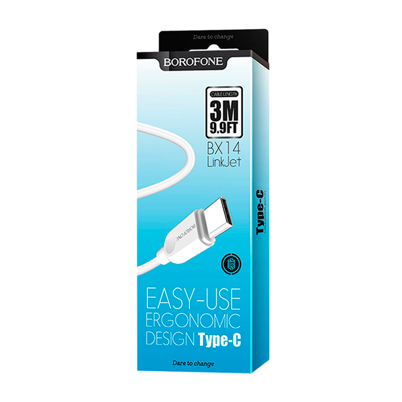 Кабель Borofone BX14 USB (m)-Type-C (m) 3.0м 2.4A ПВХ белый (1/360)