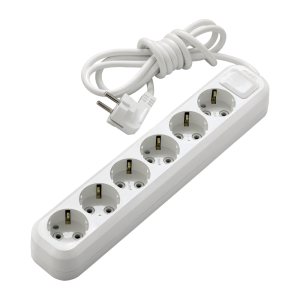 Удлинитель Makel 6р.С/З 16A 2.0м 2x1мм² IP20 белый MGP182 (1/12)