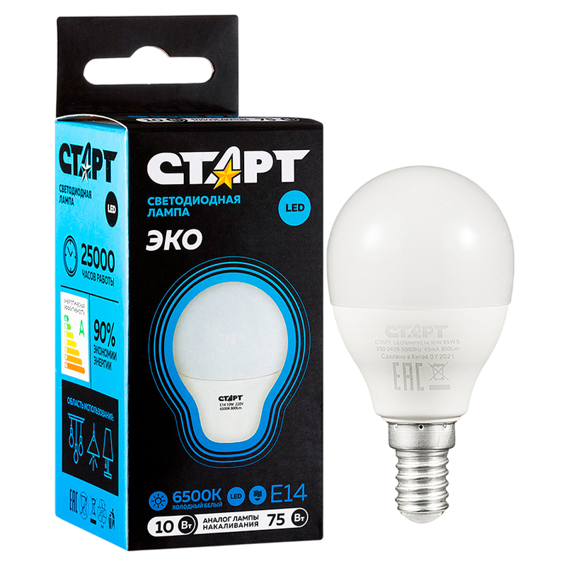 Лампа светодиодная Старт Sphere E14 10W 6500К 220V шар Black матовая (1/10/100)