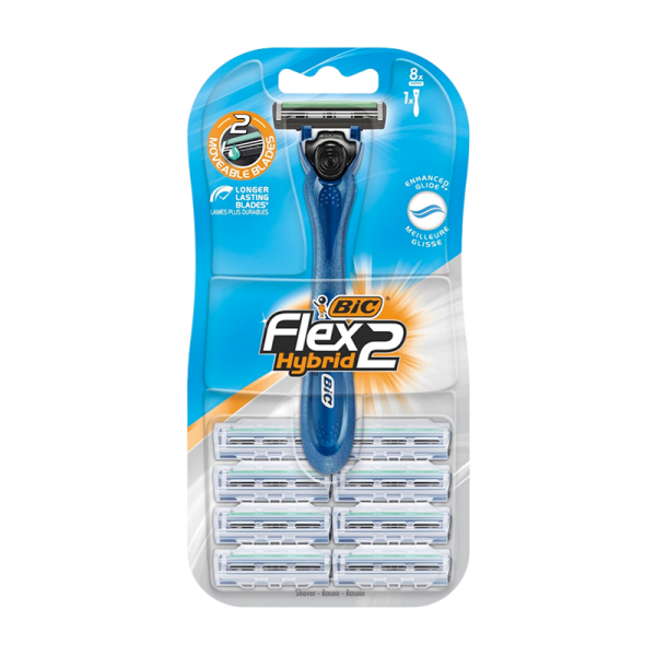 Бритва BIC "Flex 2 Hybrid" 2 лезвия 8 кассет прорезиненная ручка плавающая головка (1/10)