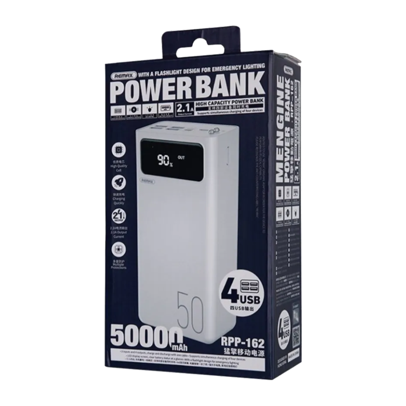 Внешний аккумулятор Remax RPP-162 50000mAh 2.0A 4USB/Lightning/Type-C белый (1/18)