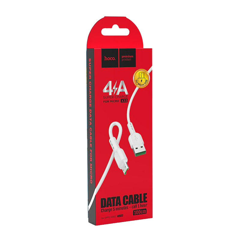 Кабель HOCO X33 USB (m)-microUSB (m) 1.0м 4.0A ПВХ белый (1/33/330)