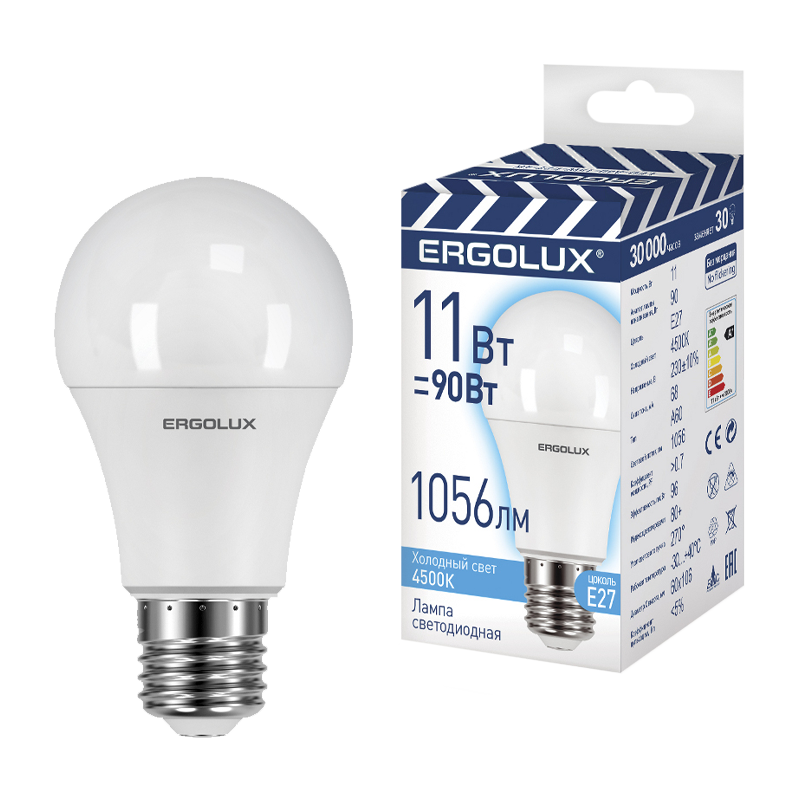 Лампа светодиодная Ergolux A60 E27 11W 4000К 172-265V груша (1/100)