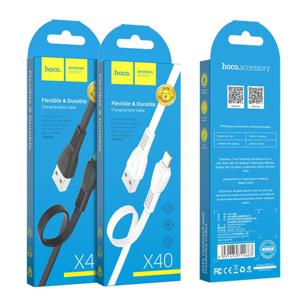 Кабель HOCO X40 USB (m)-Lightning (m) 1.0м 2.4A TPE черный (1/33/330)