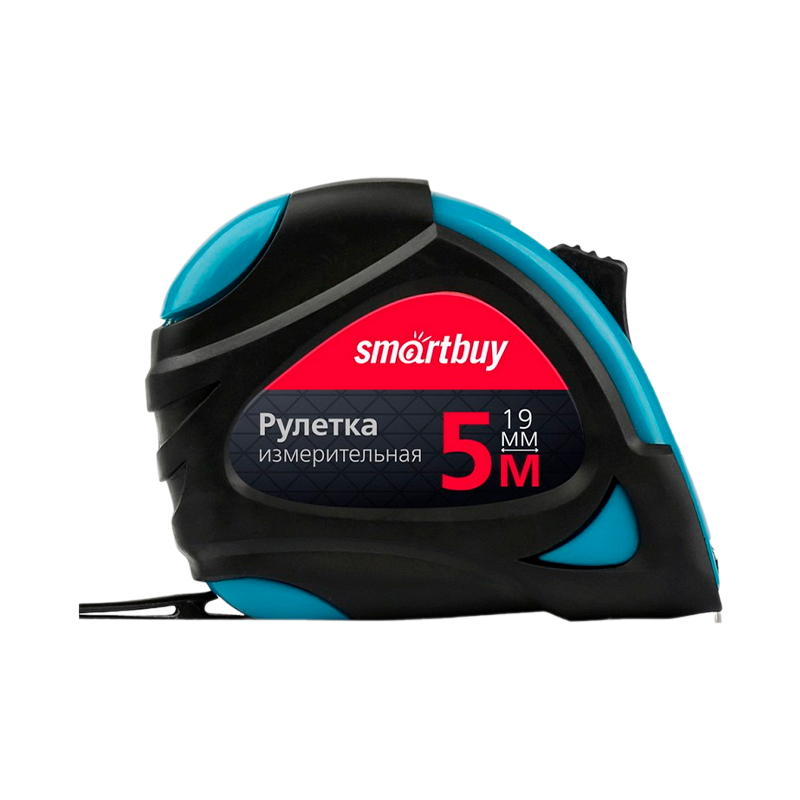 Рулетка измерительная Smartbuy ONE Tools 5м*19мм пластик 2 фиксатора прорезиненная голубой (1/72)