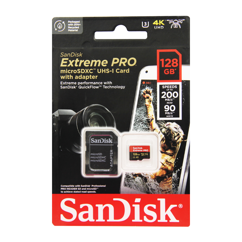 Карта памяти microSD SanDisk Extreme Pro 128GB Class10 A2 UHS-I (U3) 200 МБ/сек CN (Китай) с адаптер