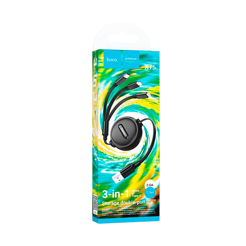 Кабель HOCO X75 USB (m)-Lightning/Type-C/microUSB (m) 1.0м 2.0A ПВХ черный (1/24/240)