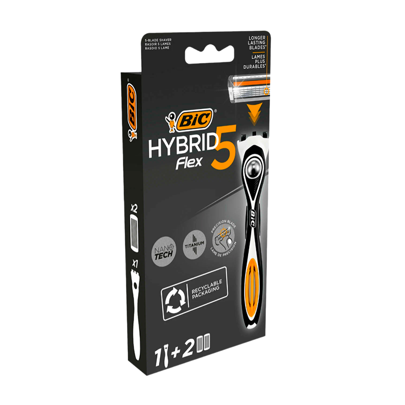 Бритва BIC "Flex 5 Hybrid" 5 лезвий 2 кассеты прорезиненная ручка (1/10)
