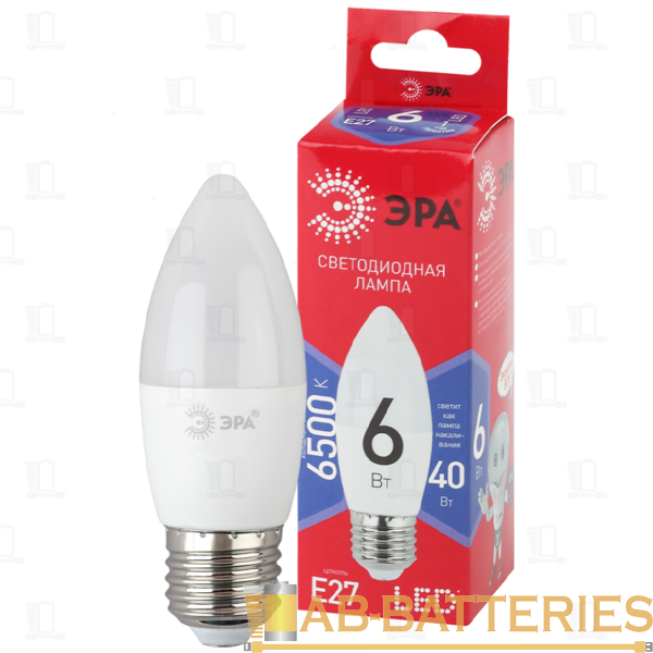 Лампа светодиодная ЭРА B35 E27 6W 6500К 220-240V свеча RED LINE (1/10/100)
