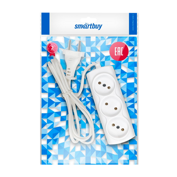 Удлинитель Smartbuy 3р.Б/З 6A 3.0м ШВВП 2x0.75мм² белый (1/60)