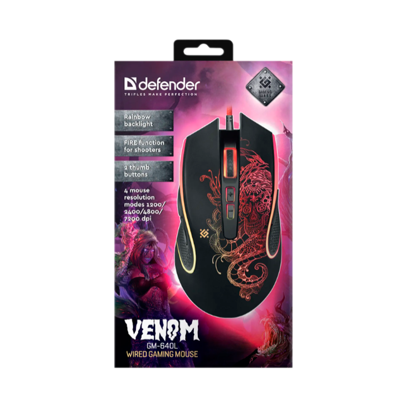 Мышь проводная Defender GM-640L Venom игровая USB черный (1/40)