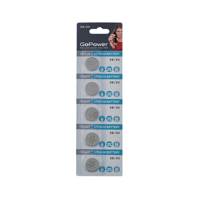 Батарейка GoPower CR1620 BL5 Lithium 3V (5/100/2000)