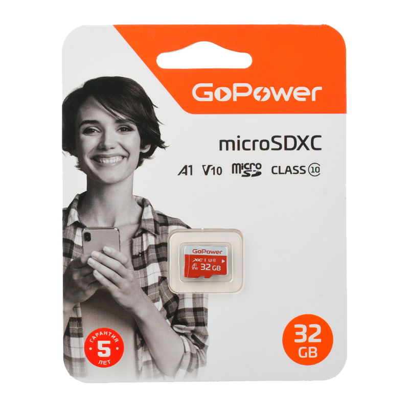 Карта памяти microSD GoPower 32GB Class10 UHS-I (U3) 80 МБ/сек V10 без адаптера