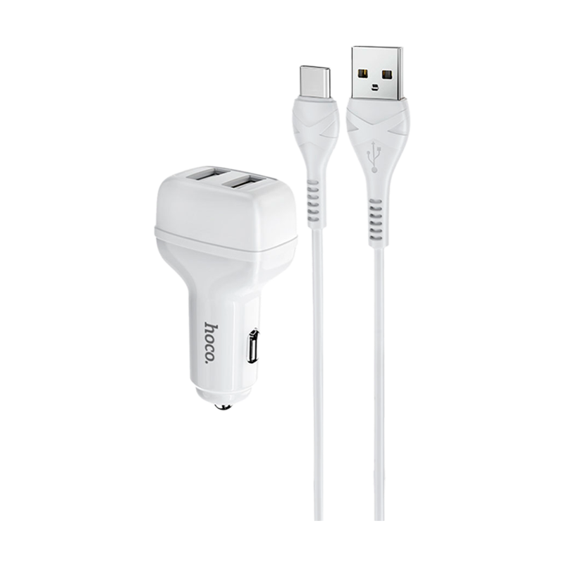 Автомобильное З/У HOCO Z36 2USB 2.1A с кабелем Type-C белый (1/14/140)