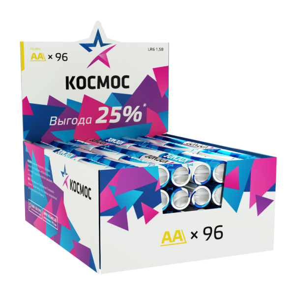 Батарейка Космос LR6 AA Shrink 4 Alkaline 1.5V (96/384)