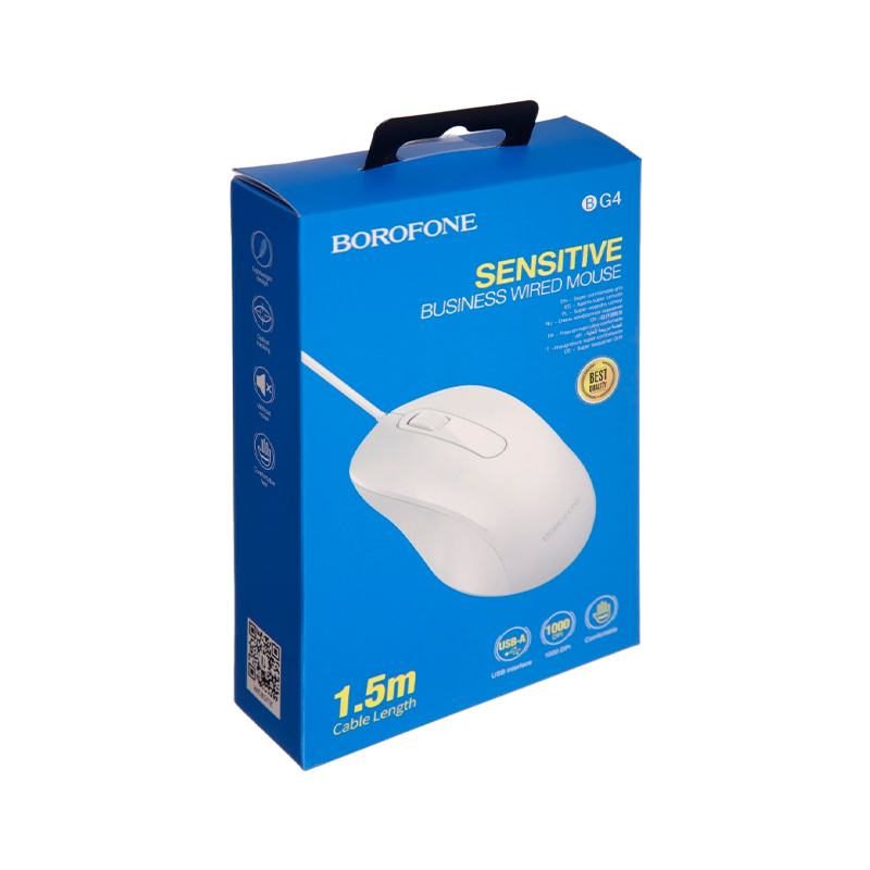 Мышь проводная Borofone BG4 классическая USB белый (1/22/88)
