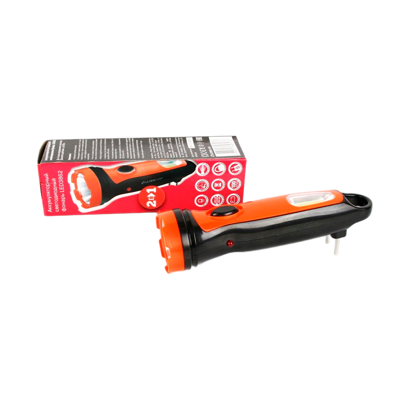 Фонарь ручной Ultraflash LED3862 1LED+COB от аккумулятора черный оранжевый (1/120)