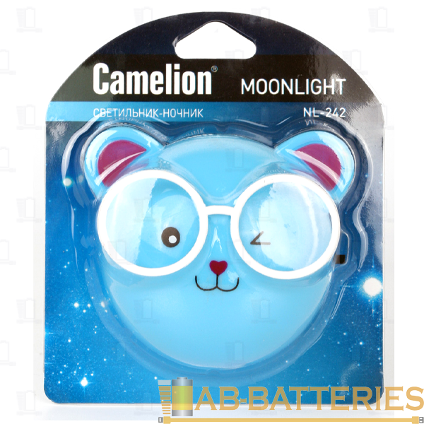 Ночник Camelion NL-242 "Медведи очкарики" 0.5W 220V в розетку синий (1/24/72)