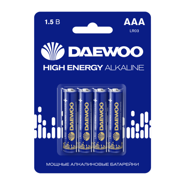 Батарейка Daewoo HIGH ENERGY LR03 AAA BL4 Alkaline 1.5V (4/40/960)