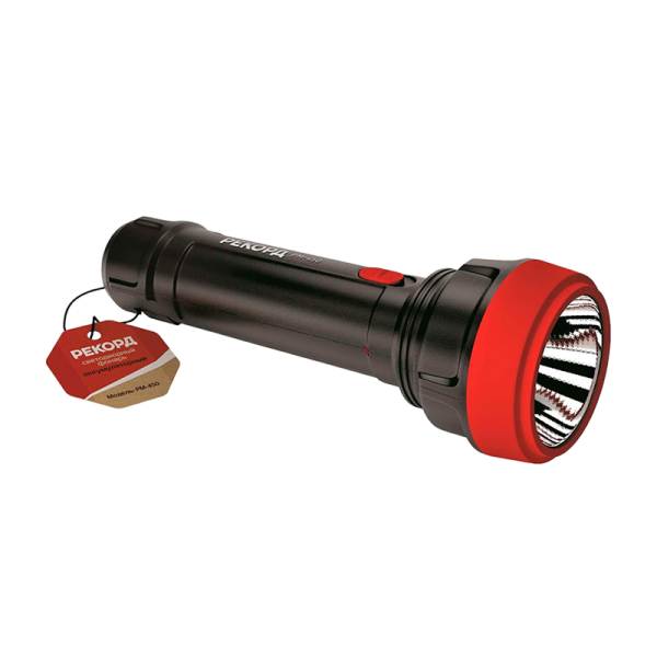 Фонарь туристический Рекорд PM-450 от аккумулятора черный красный (1/6/48)