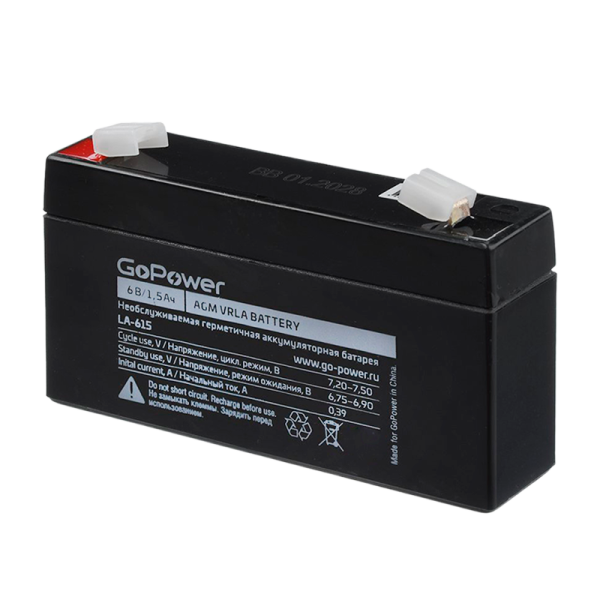 Аккумулятор свинцово-кислотный GoPower LA-615 6V 1.5Ah клеммы T1/ F1 (1/20)