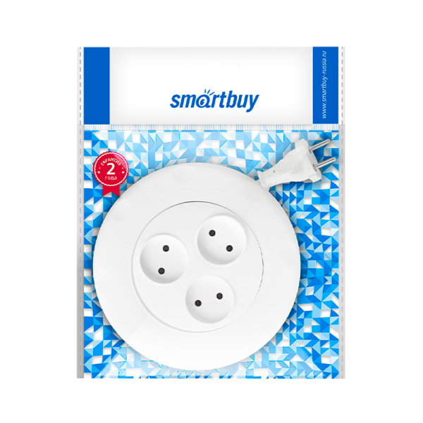 Удлинитель Smartbuy 3р.Б/З 10A 3.0м ПВС 2x1мм² круглый белый (1/40)