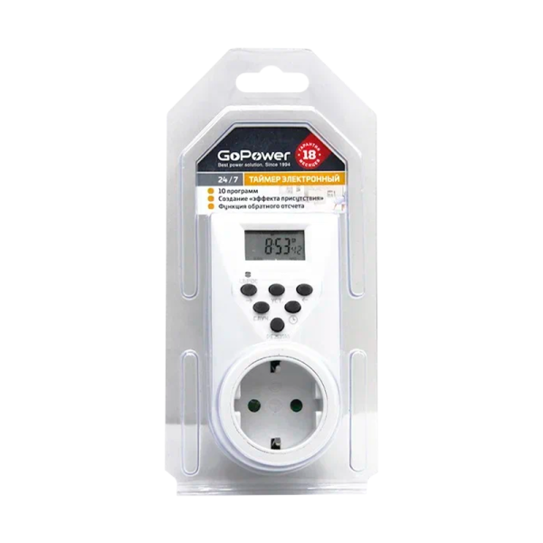 Таймер электронный GoPower Timix 04 16A 3600W 7дн/24ч/1мин (1/12/48)