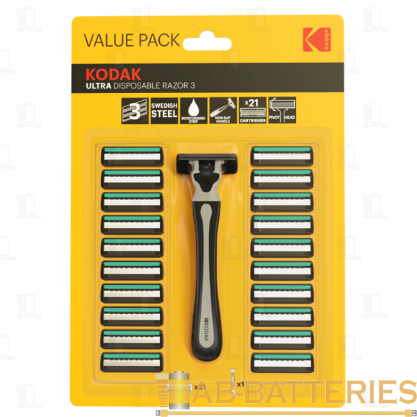 Бритва Kodak ULTRA Disposable Razor 3 лезвия 21 кассета прорезиненная ручка плавающая головка (1/24)