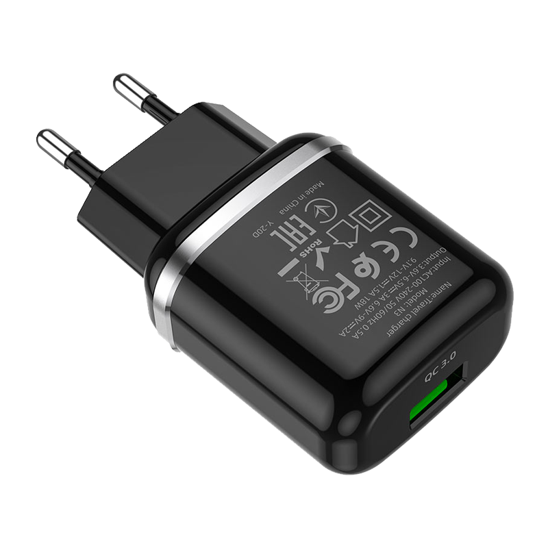 Сетевое З/У HOCO N3 1USB 3.0A 18W QC3.0 черный (1/12/120)