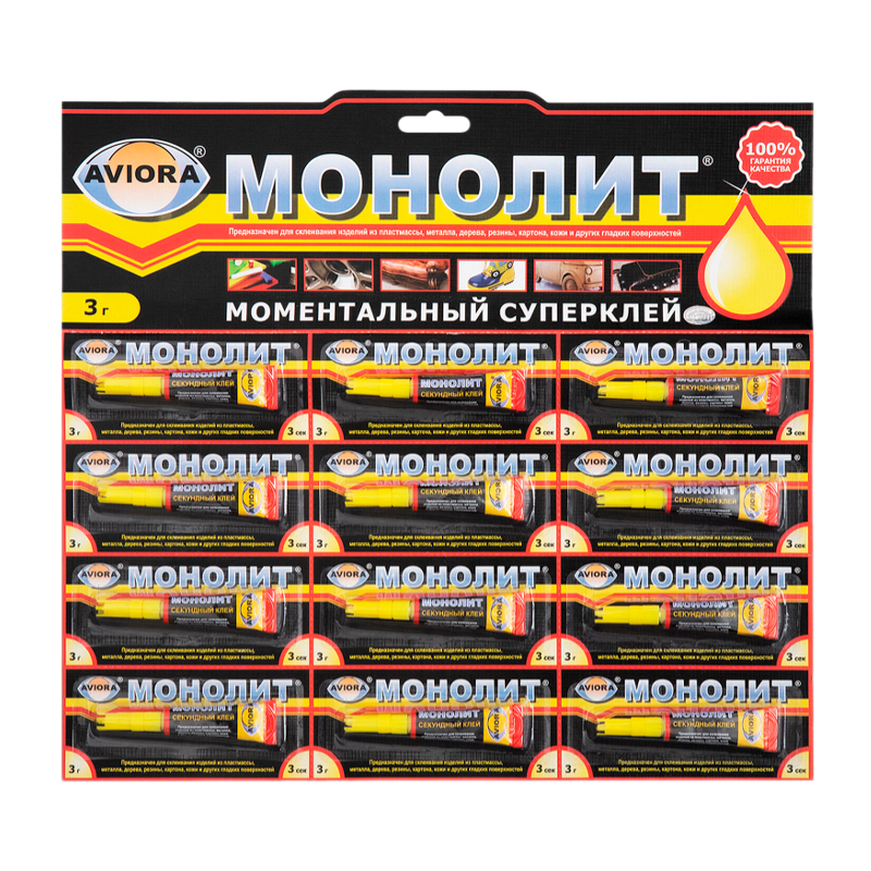 Супер-клей Aviora МОНОЛИТ 3г универсальный BL12 (12/288)
