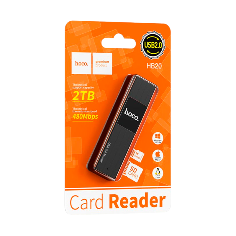 Картридер HOCO HB20 USB2.0 SD/microSD черный (1/50/200)