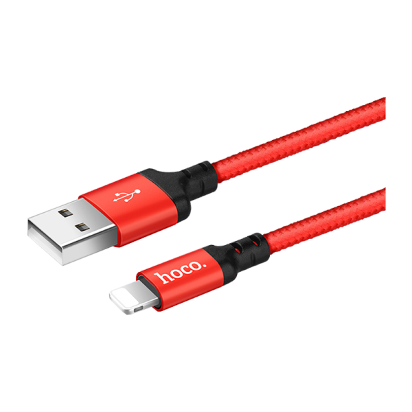 Кабель HOCO X14 USB (m)-Lightning (m) 1.0м 2.0A нейлон красный черный (1/33/330)
