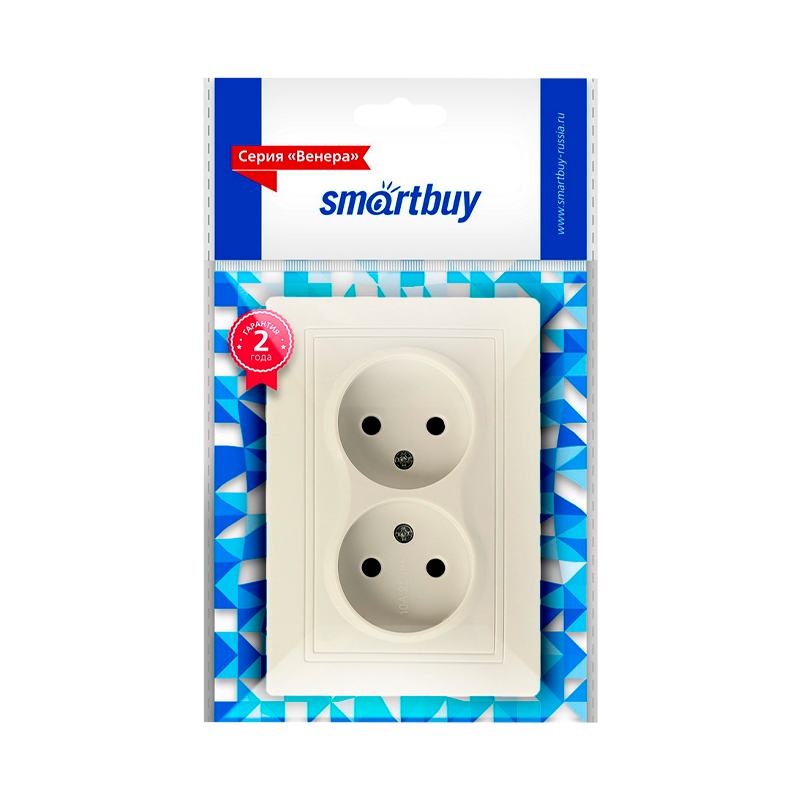 Розетка Smartbuy 2-местная без заземления 10А бежевая "Венера"