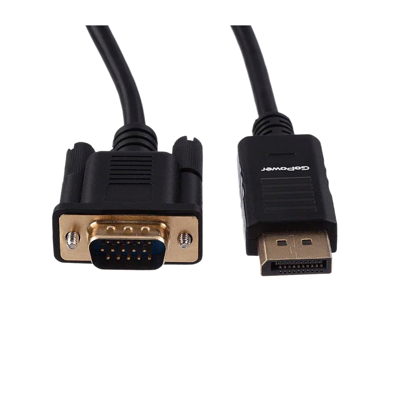 Кабель GoPower DisplayPort (m)-VGA (m) 1.8м ПВХ черный Premium Zip-Lock c подвесом (1/100)